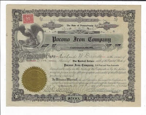 PENNSYLVANIA 1922 Pocono Iron Company Stock Certificate #7 - Picture 1 of 2