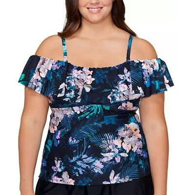 Island Escape Womens Plus Size  Tankini Top  Swimsuit, Multicolor Size 18W - Image 1 of 4