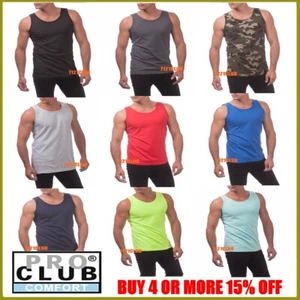 PRO CLUB TANK TOP MENS SLEEVELESS MUSCLE SHIRT PROCLUB PLAIN CAMO T SHIRTS S-5XL - Picture 1 of 32