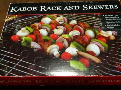 KABOB RACK & SKEWERS Charcoal Companion Set of (6) 13" Long w/Folding Rack  NEW - Image 1 of 4
