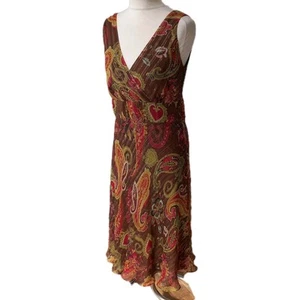 Planet Silk Chiffon Brown w Metallic Bias Cut Evening Cocktail Cruise Dress 16UK - Picture 1 of 14