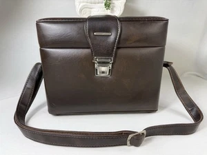 Vintage 70s 80’s SLR Leather Camera Bag Brown with Shoulder Strap Velour Lining - Picture 1 of 24
