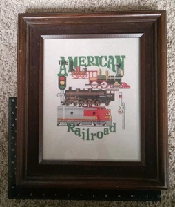 "The American Railroad" Cross-stitch Needlepoint Locomotive ProfessionallyFrame - Picture 1 of 5