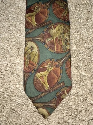 "Raqueta de tenis Polo Ralph Lauren verde seda EE. UU. longitud de corbata 56"" ancho 3,5""" Foto 1 de 4