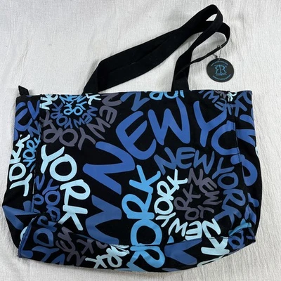Y2K Canvas NY NEW YORK Shoulder Bag Shopping Carry On Tote 90s Preppy Robin Ruth - Image 1 of 4