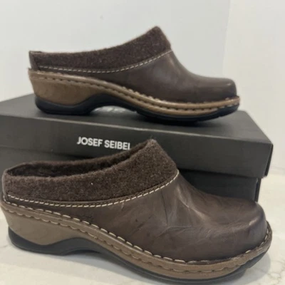 Josef Seibel NUEVO Mujer Cataluña Cuero Zuecos Mules Zapatos Marrón EU 41 (10-10.5 Foto 1 de 4