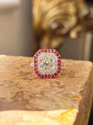 1.47Ct Asscher Diamond and Ruby Wedding Ring in 14K Solid White Gold Size 6/7 - Image 1 of 4