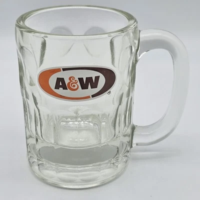"Taza con hoyuelos de vidrio pesado A & W ROOT BEER 4,25"" publicidad de colección años 60" Foto 1 de 4