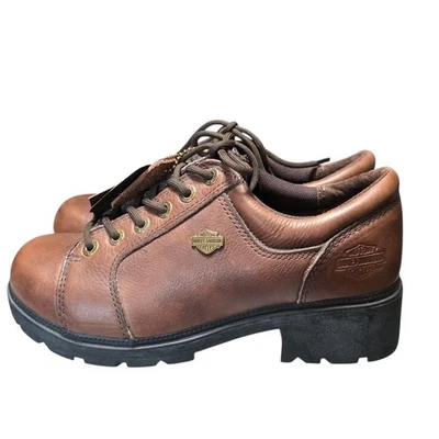 Harley Davidson Moto Marrón Con Cordones Cuero Y2K Grunge Academia Zapatos Gruesos 8.5 Foto 1 de 4