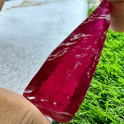 LAB CREATED 46.33 G PIGEON BLOOD RED RUBY #5 ROUGH CORUNDUM Half Boule GEMSTONE - Image 1 of 3