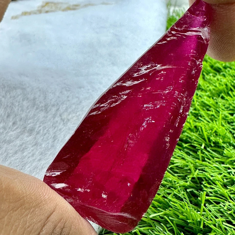 LAB CREATED 46.33 G PIGEON BLOOD RED RUBY #5 ROUGH CORUNDUM Half Boule GEMSTONE - Image 1 of 3