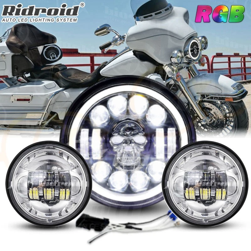 7" RGB LED Headlight + Passing Light For Kawasaki VN Vulcan 500 750 800 900 1700 - Image 1 of 4