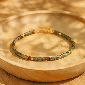 Minimalist Dragon Bloodstone Bracelet Tube Beaded Boho Jewelry Birthday Gift - Picture 1 of 6