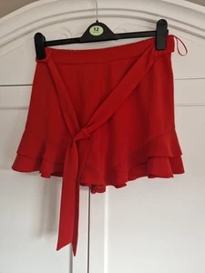River Island Red Ruffle Shorts  Size 12 Elasticated Waist - Picture 1 of 3
