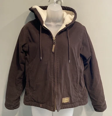 Chaqueta de trabajo CE Schmidt para mujer marrón lona forrada Sherpa talla pequeña capucha Foto 1 de 4