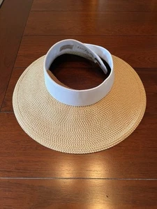 Eric Javits 4" Brim Squishee Halo Adjustable UPF 50 White Natural Visor Hat - Picture 1 of 11