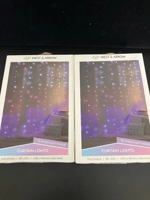 LOT OF 2 SEALED West & Arrow - 96 LED Curtain Lights Pink Ombré (NEW)!!