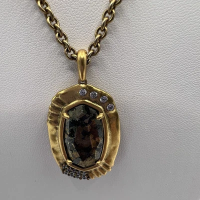 KENDRA SCOTT ANNA Collar Colgante Largo Pirita Negra Tono Dorado Cadena Deslizante Ajustable Foto 1 de 4