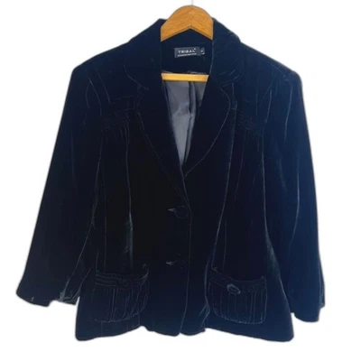 Chaqueta Blazer Tribal Negra Burnout Terciopelo Elegante Mezcla Seda Vanguardista Talla 14 Foto 1 de 4