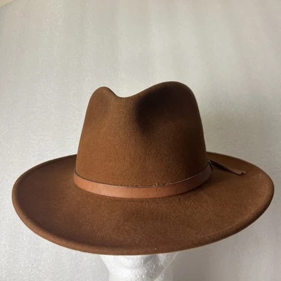 Dorfman Pacific 100% 羊毛棕色毛毡帽男式可调节尺寸西部内陆 — 第 1/4 张图片