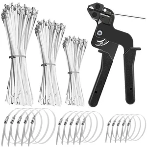 Heavy Duty Stainless Steel Cable Tie Gun Kit with 200 Self-Locking Metal Zip ... - Picture 1 of 7