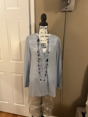 Top túnica de algodón Theory Ofeliah, ventilación con botones traseros - azul cielo L Foto 1 de 2