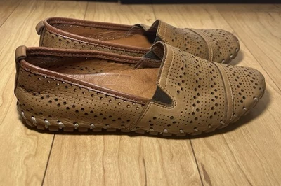 Spring Step Freida Brown Perforated Leather Slip On  Loafer Women's Size 6.5-7 - Image 1 of 4