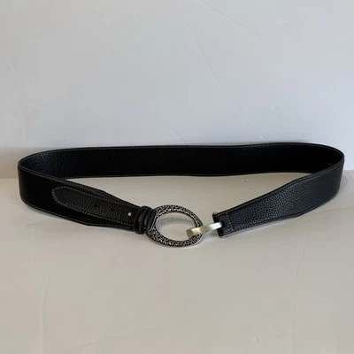 Cinto estilingue francês largo Brighton feminino 2X 41-43” fivela e gancho de couro preto - Imagem 1 de 4