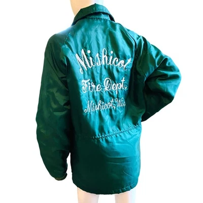 Vtg 1980s Dunbrooke Embroidered Satin Jacket Mishicot WI Fire Department Susie - Image 1 of 4
