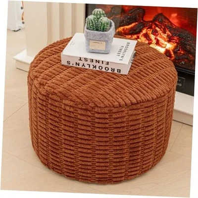  Pouf Ottoman Round Ottoman Foot Rest Foot 20"D x 20"W x 12"H Burnt Orange - Image 1 of 4