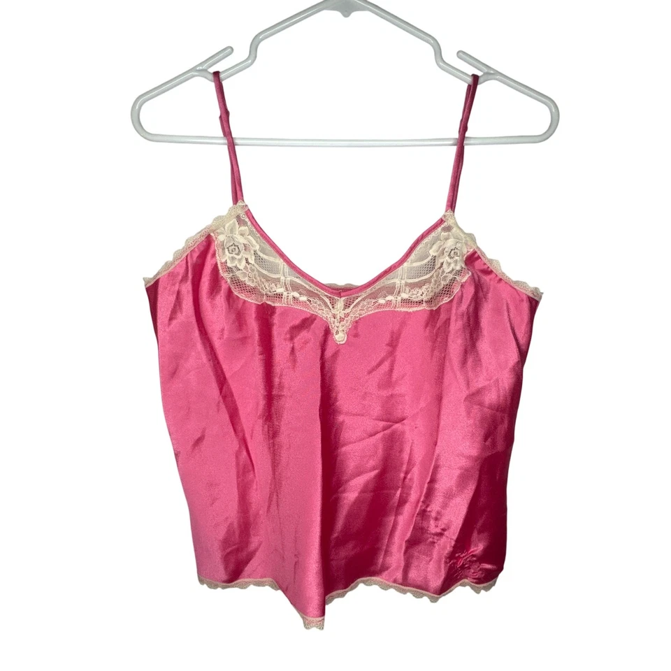 Vintage Valentino Camisole Medium Pink Cream Lace Trim Slip Tank Top Polyester - Image 1 of 4