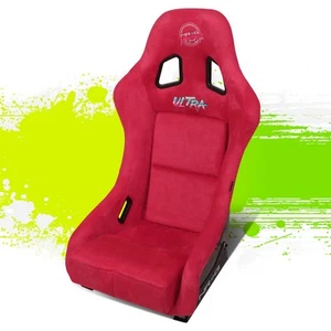 NRG Performance Red Alcantara Fiberglass Prisma Ultra Fixed Back Bucket Seat - Picture 1 of 7