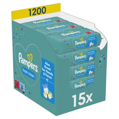 BESUCHE DEN PAMPERS-STORE Pampers Fresh Clean Feuchttücher 15 Packungen mit 80 Stück - 1200 Feuchttücher,