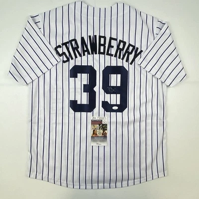 Autographed/Signed DARRYL STRAWBERRY New York Pinstripe Baseball Jersey JSA COA - Image 1 of 4