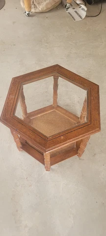 Mahogany Hexagonal Glass Top Caned Shelf Cover