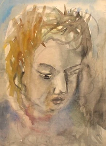 Vintage Aquarell Gemälde Mädchen Portrait - Bild 1 von 12