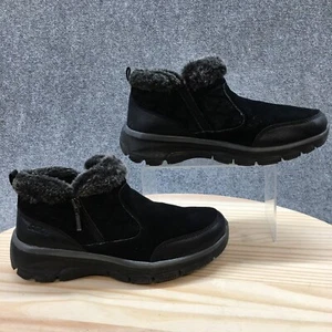 Skechers Winter Boots Womens 9.5 Black Easy Going Girl Crush Zip Faux Fur Suede - Picture 1 of 19