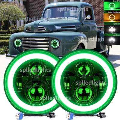 Подходит для Ford F1 1948-1952 пара 7 дюймов круглые светодиодные фары с ореоловыми дневными ходовыми огнями Angel Eyes - Изображение 1 из 4