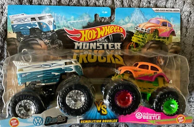 HOT WHEELS 2021 MONSTER TRUCKS VW DRAG BUS VS VW BEETLE  SG781 - Image 1 of 4
