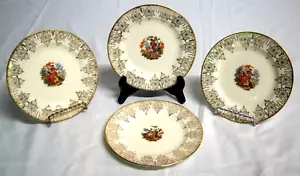Vtg. 4 Fine Bone China Dessert Plates 22K Warranted Courting Couples 6.25" Diam - Picture 1 of 7