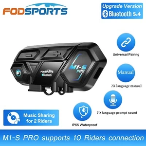 BT Fodsports M1-S Pro Motorcycle Intercom 2000M Bluetooth Helmet Headset 10Rider - Picture 1 of 14