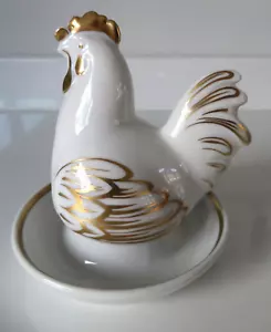 Vintage Royal Worcester CHICKEN Cover Egg Cup White and Gold - Picture 1 of 6
