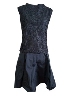 Vestido Carla Zampatti negro sin mangas de encaje y tafetán cintura caída AU/UK talla 12 - Imagen 1 de 10
