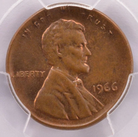 PCGS 1c 1966 Lincoln Cent Broadstruck MS64 Brown Cover