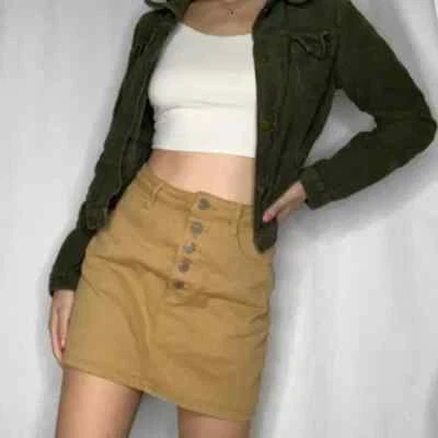 Minifalda Brandy Melville John Galt Beige Tostado Denim Botón Expuesto S Foto 1 de 4