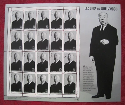 US #3226 Hollywood Legends Alfred Hitchcock Full Sheet 20 32¢ Stamps 1998 MNH XF - Image 1 of 2