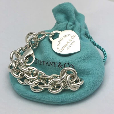 GRANDE 8.25" Return to Tiffany & Co Corazón Etiqueta Dije Pulsera y Bolsa Azul Foto 1 de 4