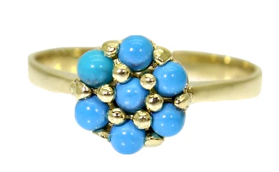 Lovely Turquoise Cluster 14k Yellow Gold ring Q ~ US 8 1/4 - Image 1 of 4