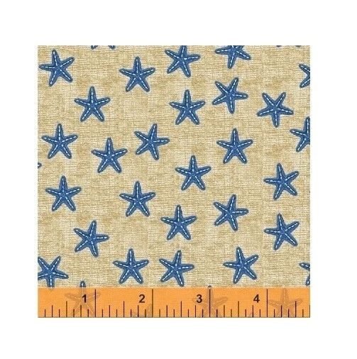 Tela náutica - Lanzamiento de estrellas de mar azul costa en beige - Windham YARD Foto 1 de 1
