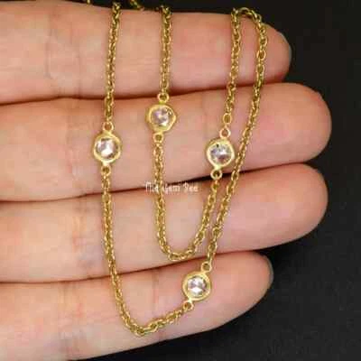 18k Yellow Gold Rose Cut Coin Station White Diamond Bezel Necklace 16/17/18" - Image 1 of 4